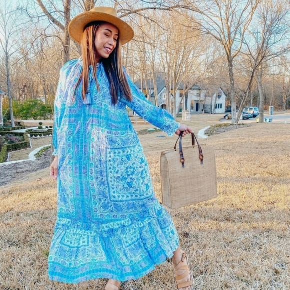 Zara * Printed Blue Maxi Midi Flowy Boho Dress - Picture 2 of 12